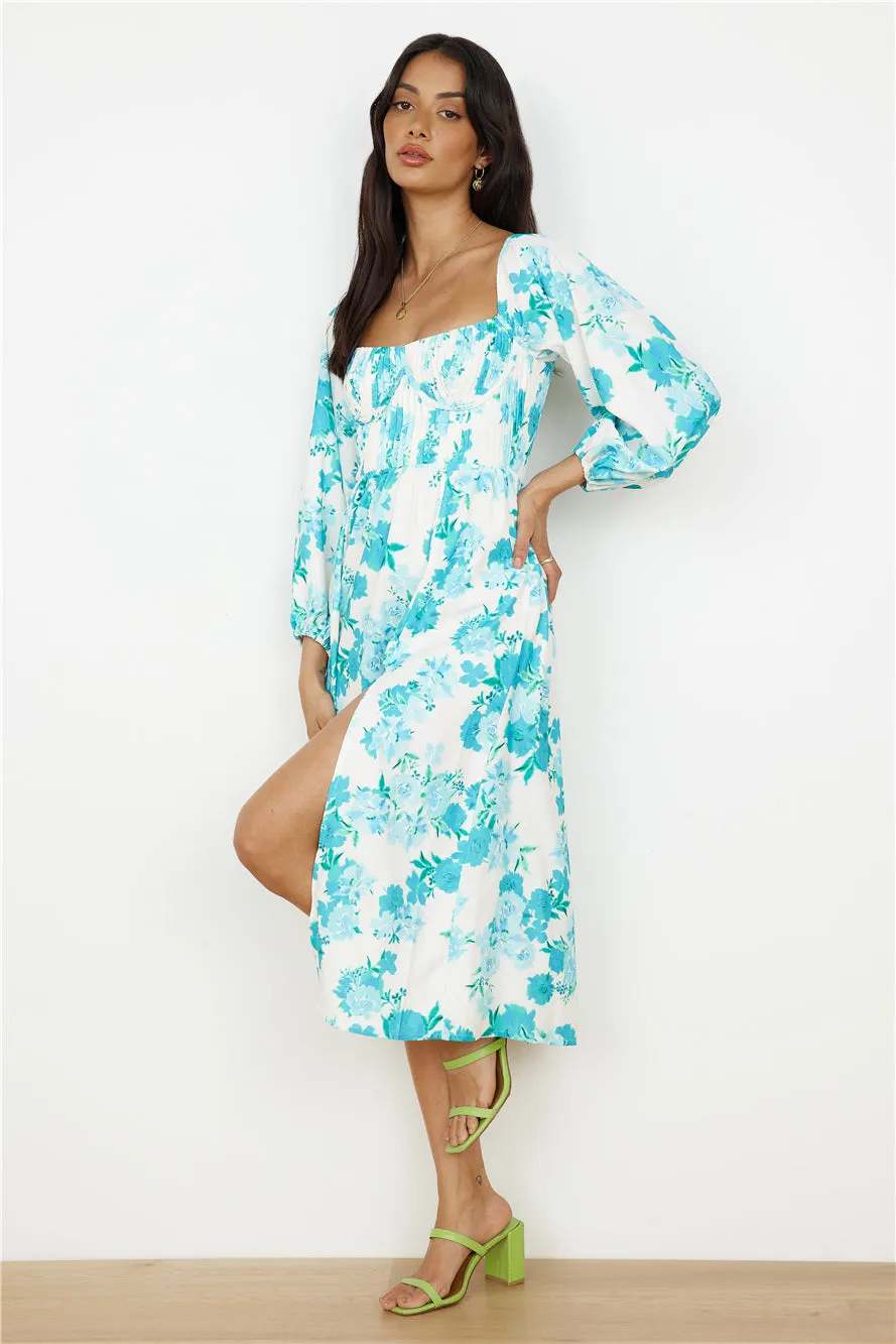Sweet Epiphany Midi Dress Blue Floral