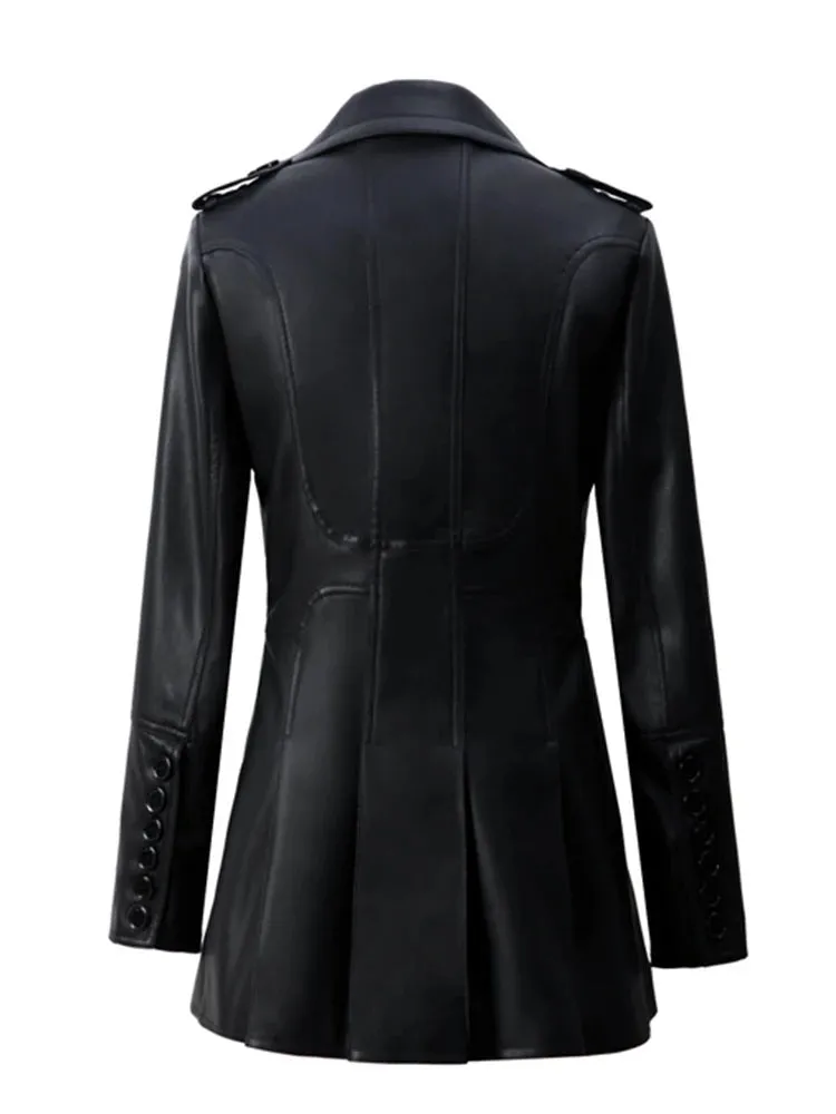Trend4us Luxe Sculpted Faux Leather Peplum Trench Coat
