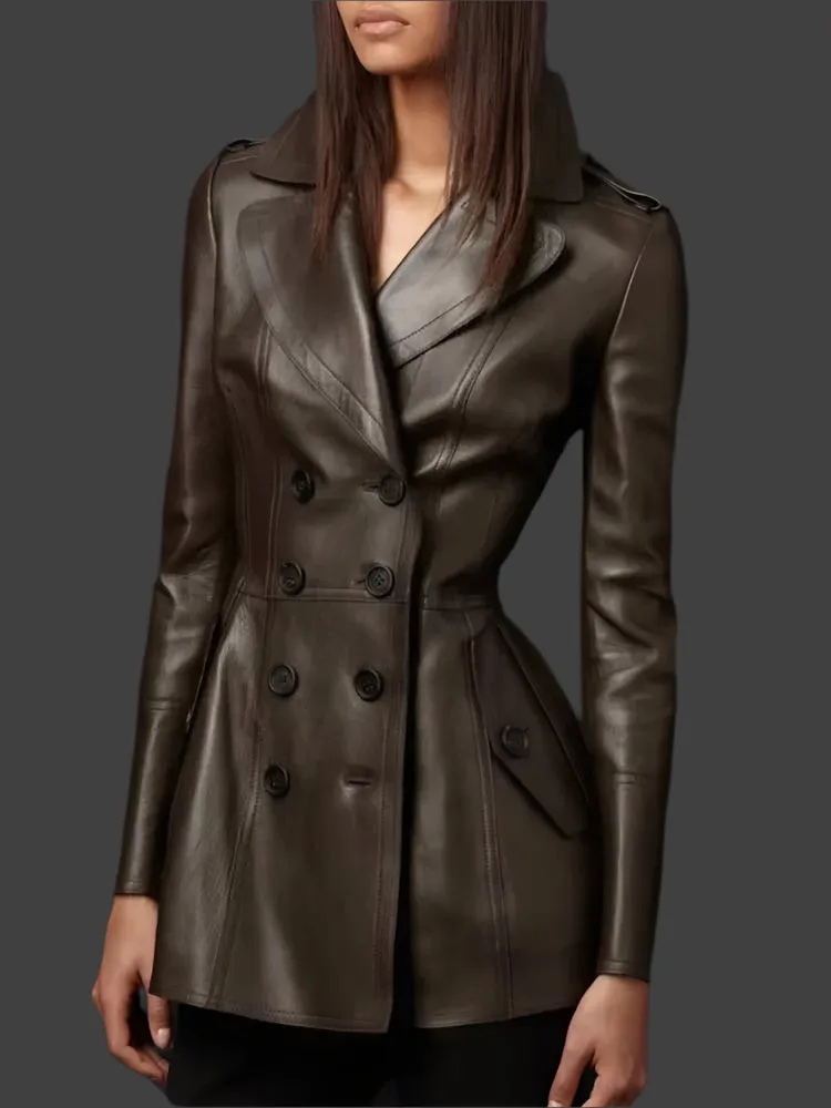 Trend4us Luxe Sculpted Faux Leather Peplum Trench Coat