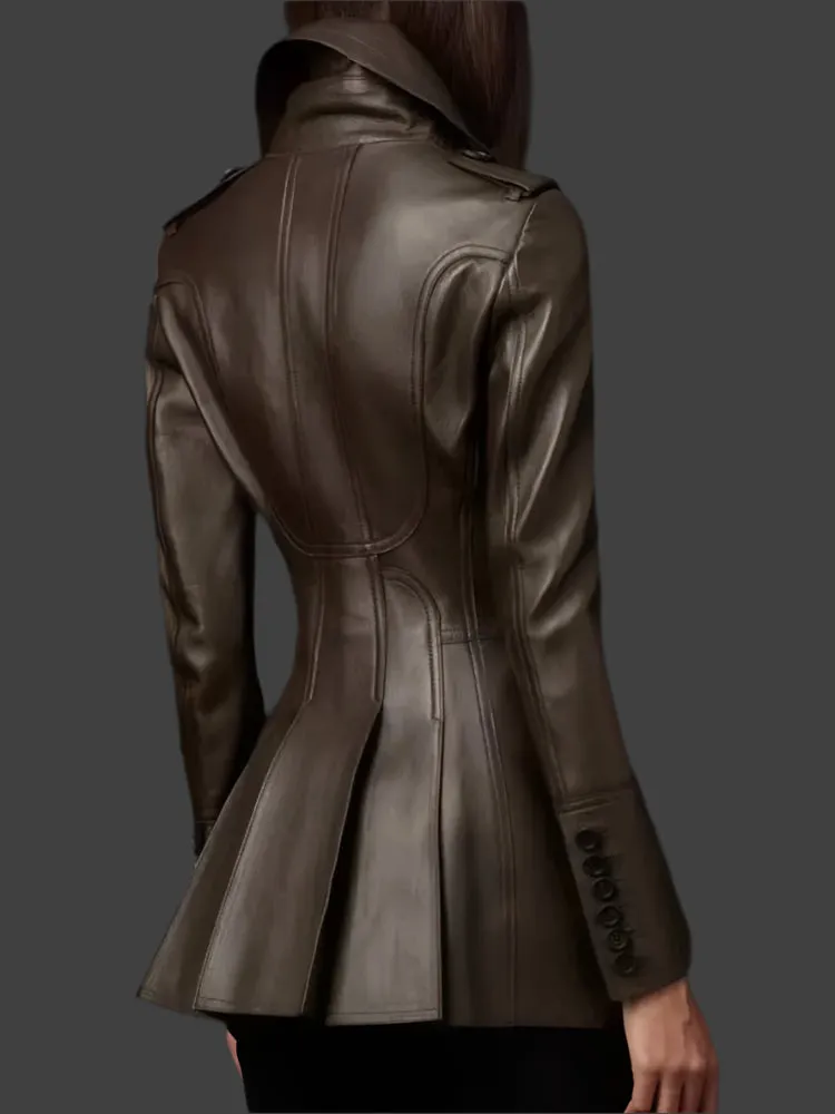 Trend4us Luxe Sculpted Faux Leather Peplum Trench Coat