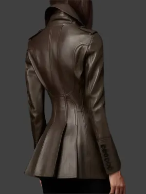 Trend4us Luxe Sculpted Faux Leather Peplum Trench Coat