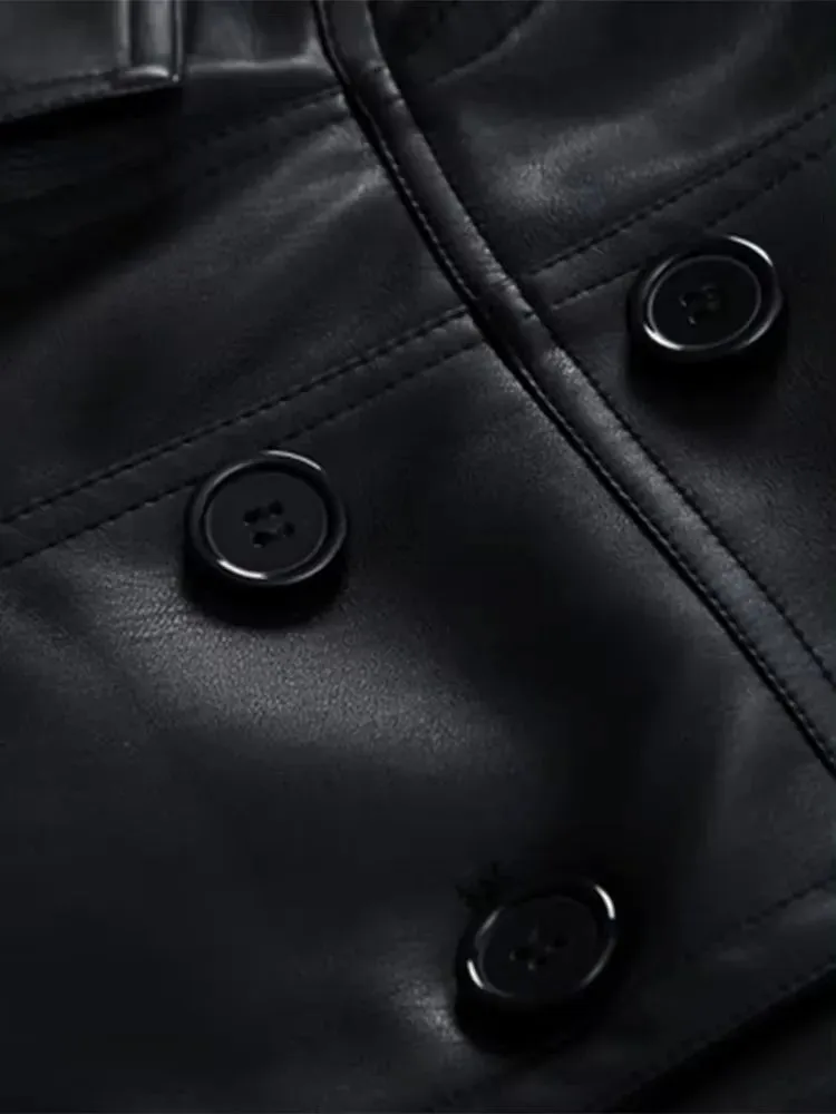 Trend4us Luxe Sculpted Faux Leather Peplum Trench Coat