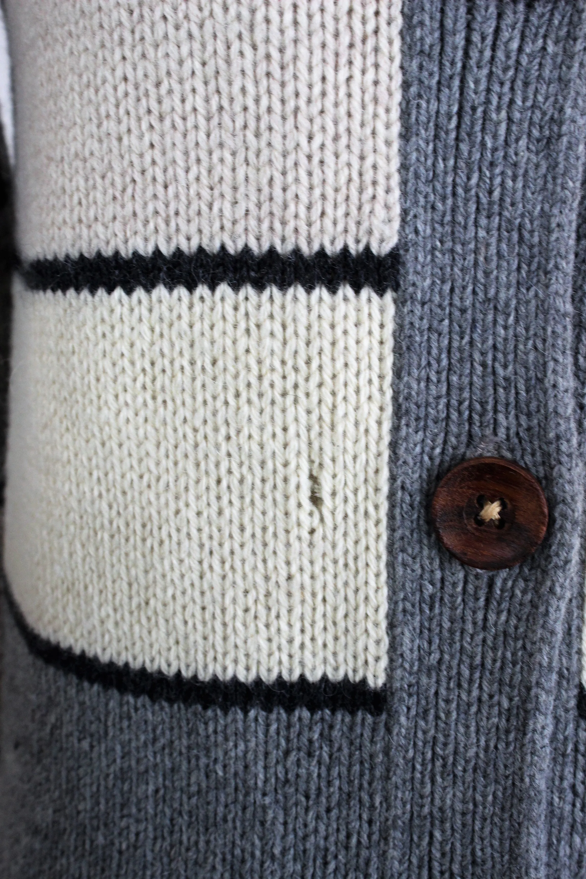 Vintage 1970s Hooded Gray And Ivory Long Wool Sweater