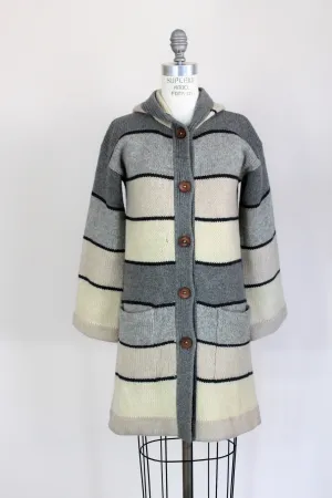 Vintage 1970s Hooded Gray And Ivory Long Wool Sweater