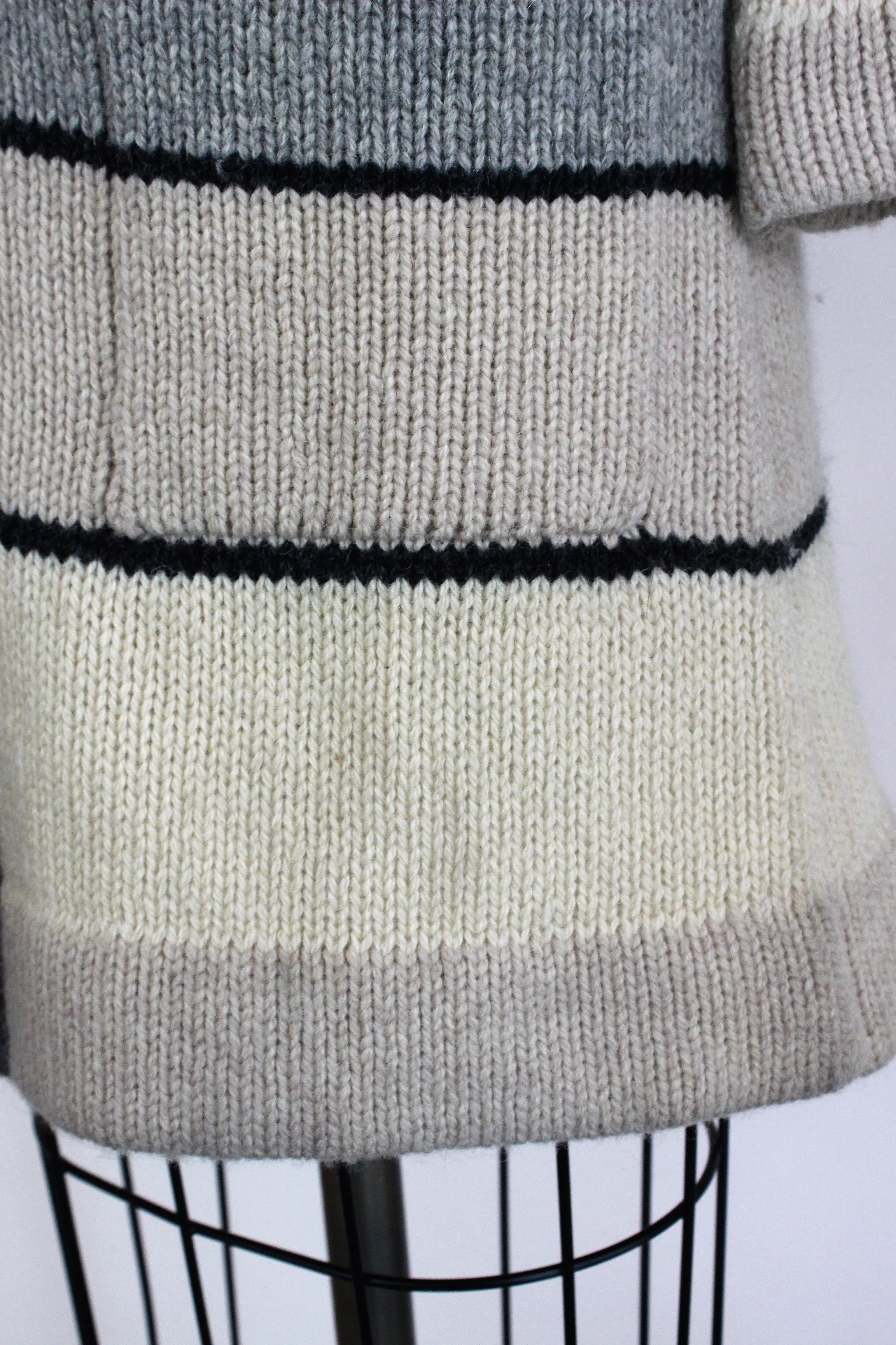 Vintage 1970s Hooded Gray And Ivory Long Wool Sweater