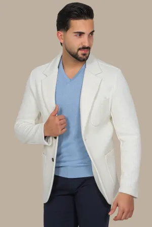 White Cotton Mercerized Blazer with Notch Lapel