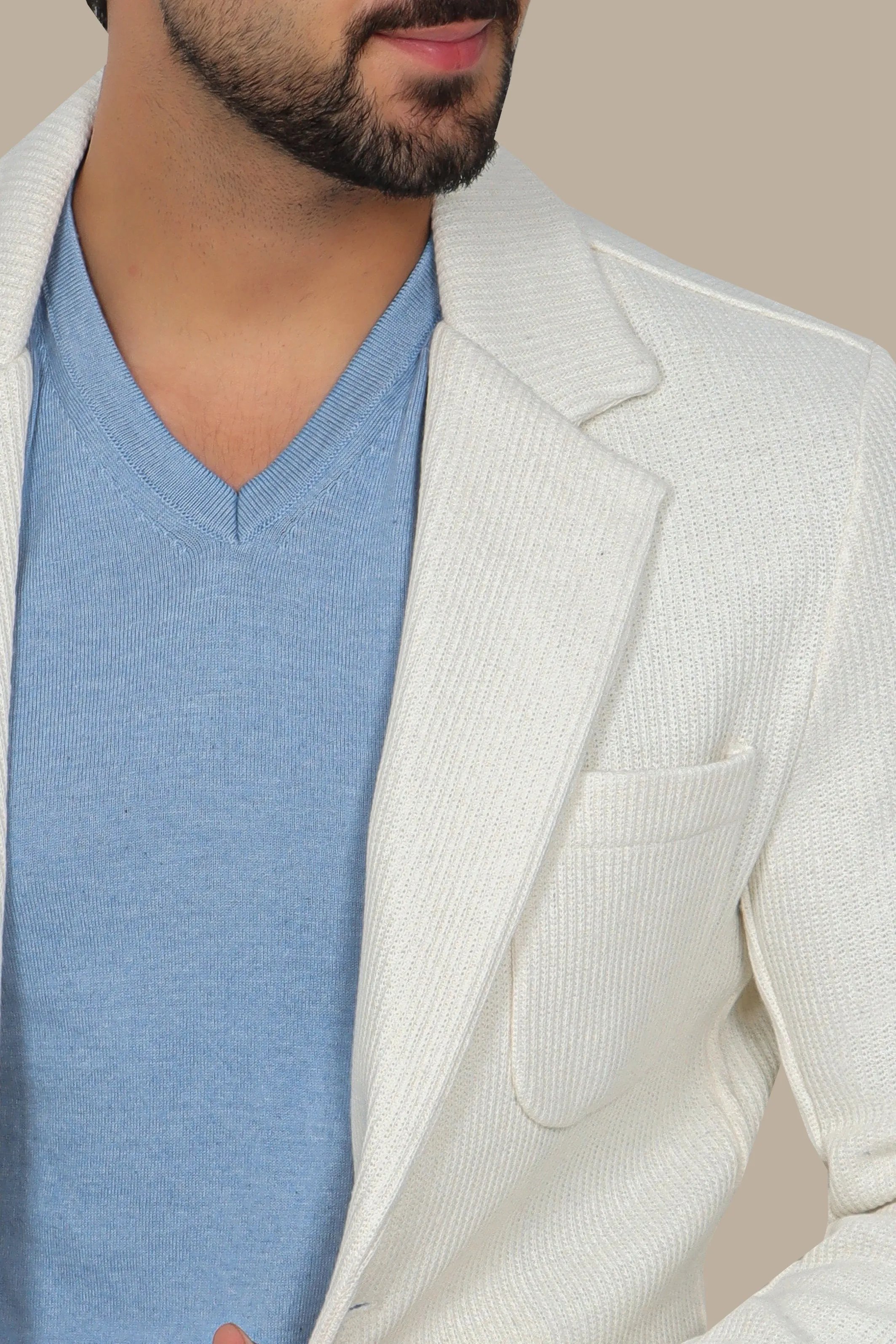 White Cotton Mercerized Blazer with Notch Lapel