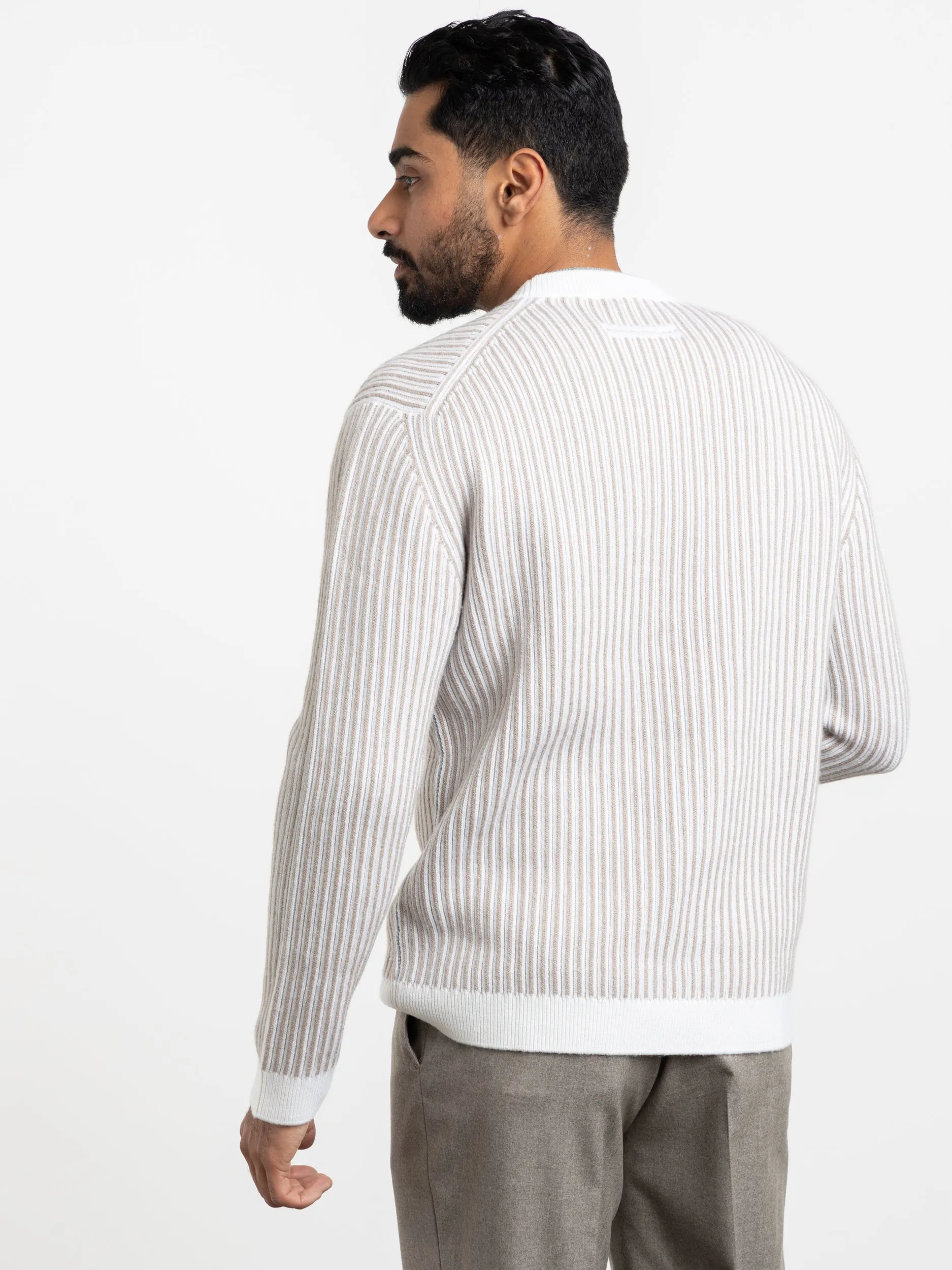 White/Taupe Mélange Wool Crewneck