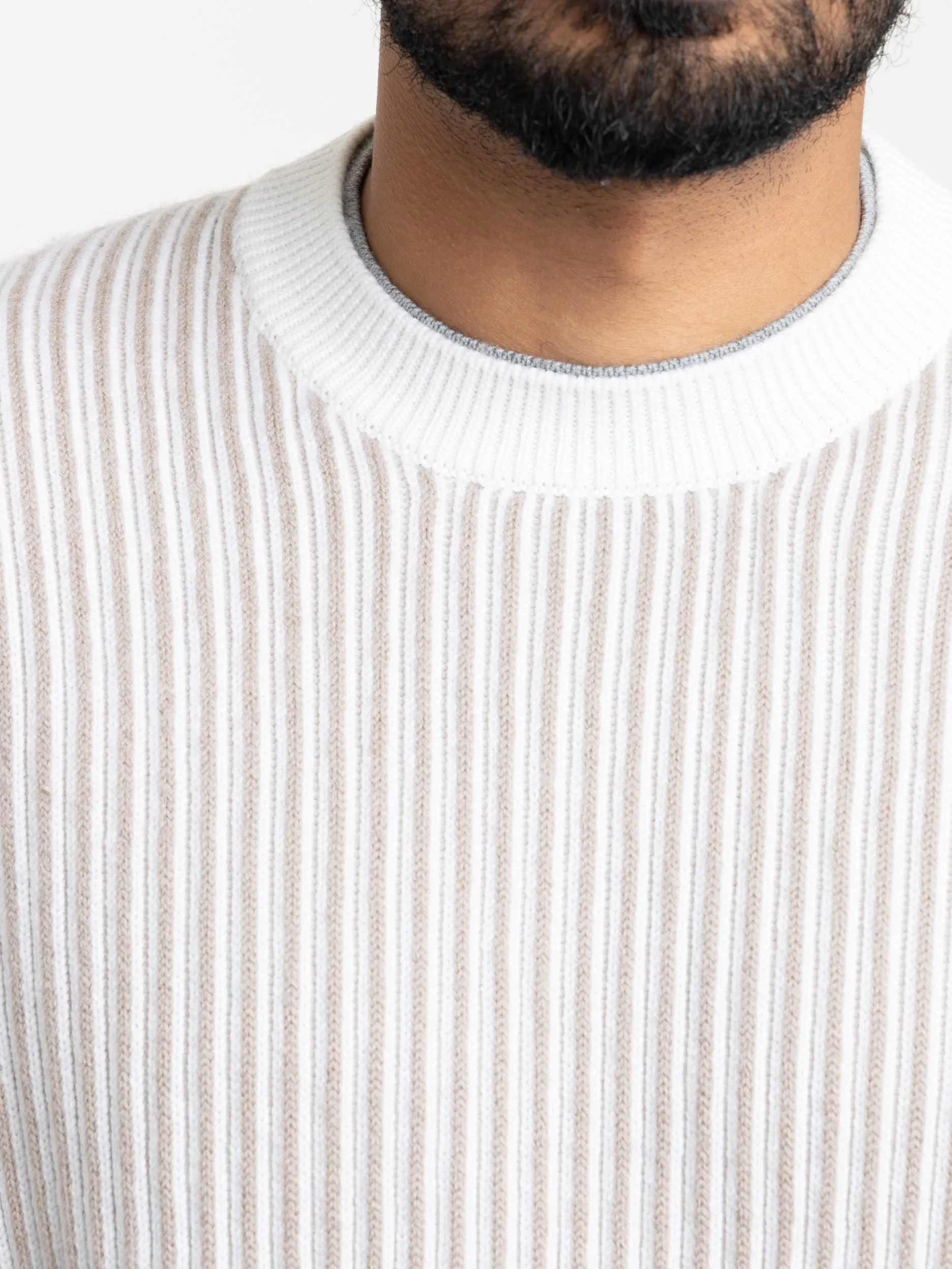 White/Taupe Mélange Wool Crewneck