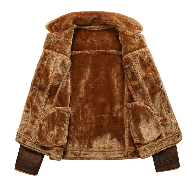 Winter Men Turn-down Collar Leather Jacket Outwear