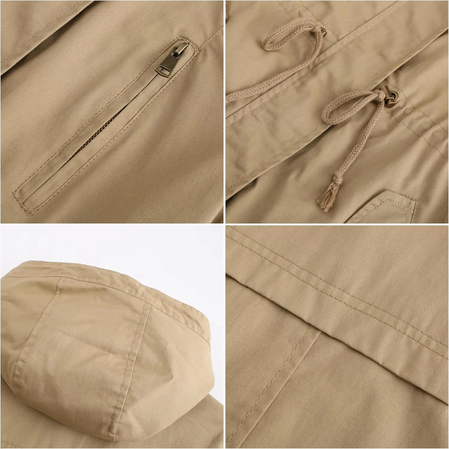 Women Trench Coat Windbreaker Zip Up Jacket With Pockets Casual Long Sleeve Outwear with Waist Drawstring