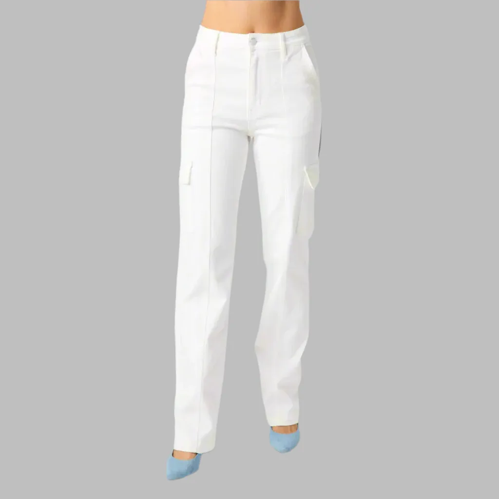 Women's High Rise Cargo Straight Leg Jeans
