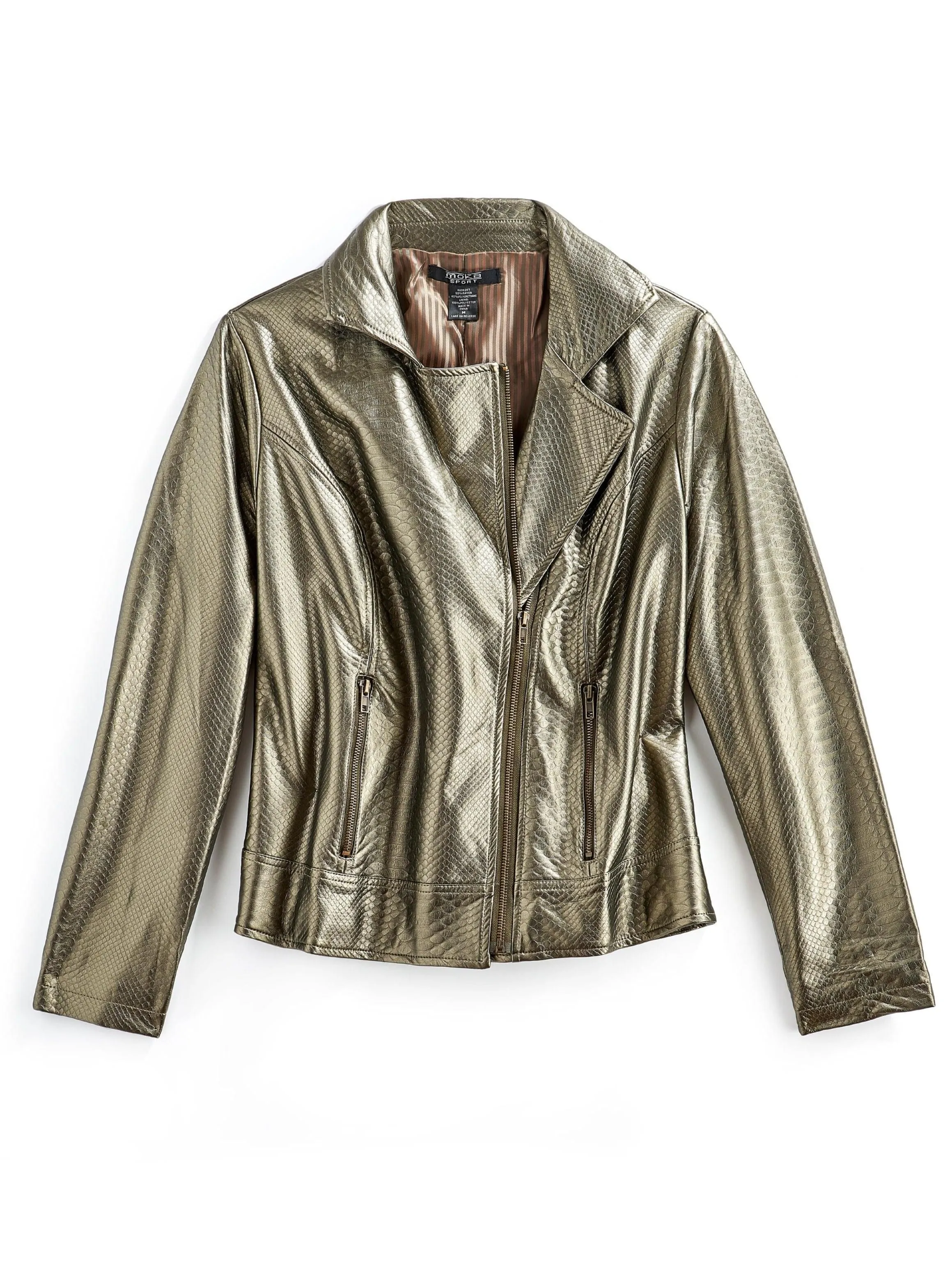 Women's Metallic Snake Pattern Moto Jacket