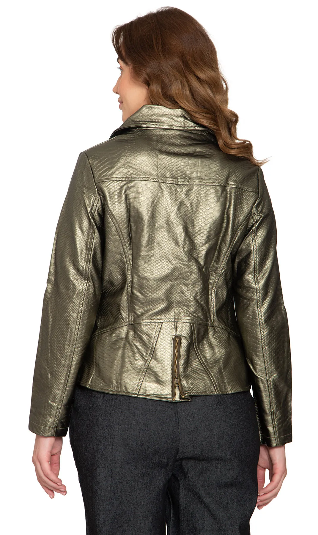 Women's Metallic Snake Pattern Moto Jacket