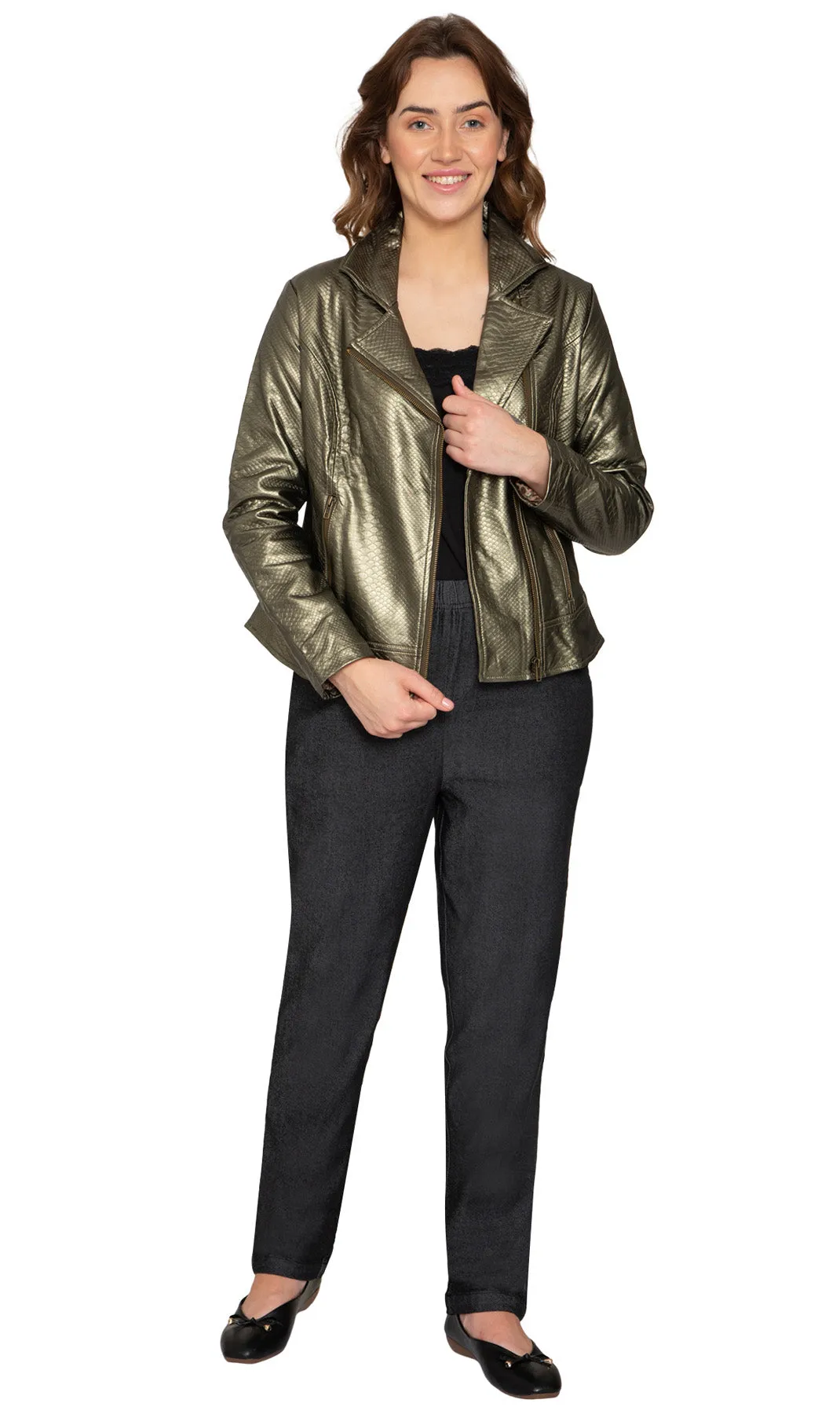 Women's Metallic Snake Pattern Moto Jacket