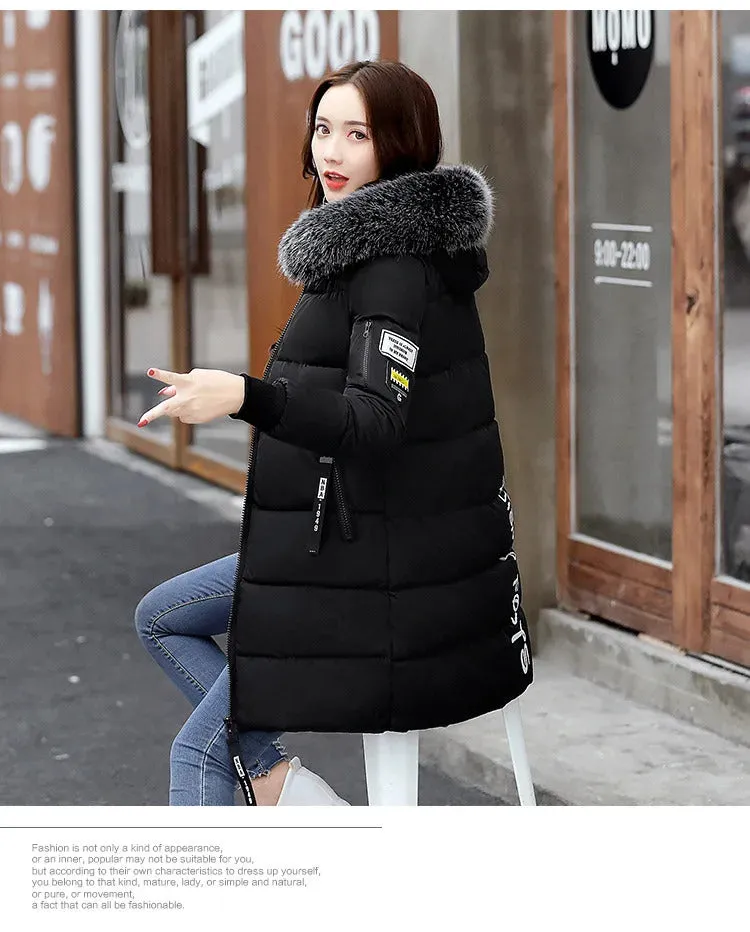 Women's Plus Size cotton jacket long hooded parka with fur collar warm thick jacket casual jacket cotton jacket women's par