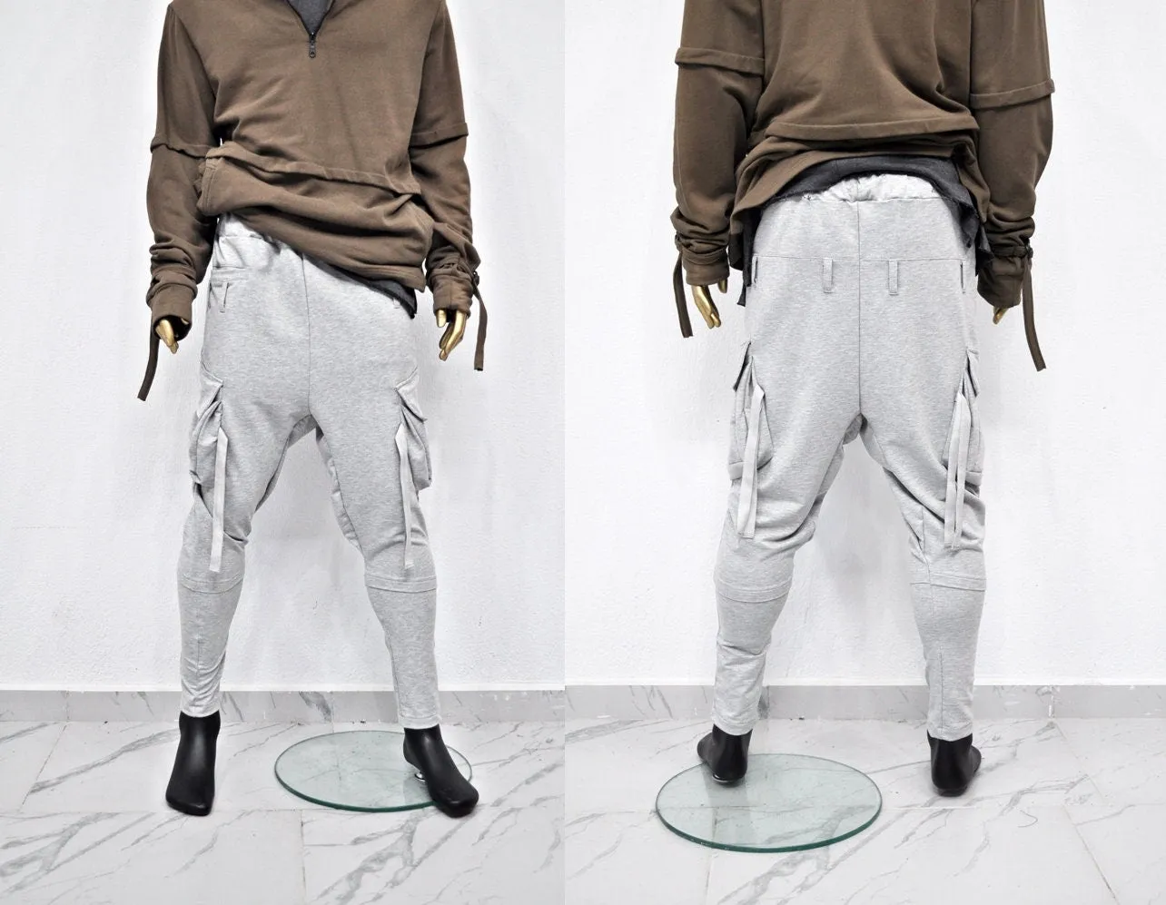 XS - 8XL Men's Drop Crotch Ninja Webbing Baggy Pant,Harem Jogger,Relaxed Sweatpants,Multi Strap Cargo,Slim Tappered,Hiphop,Streetwear-BB204