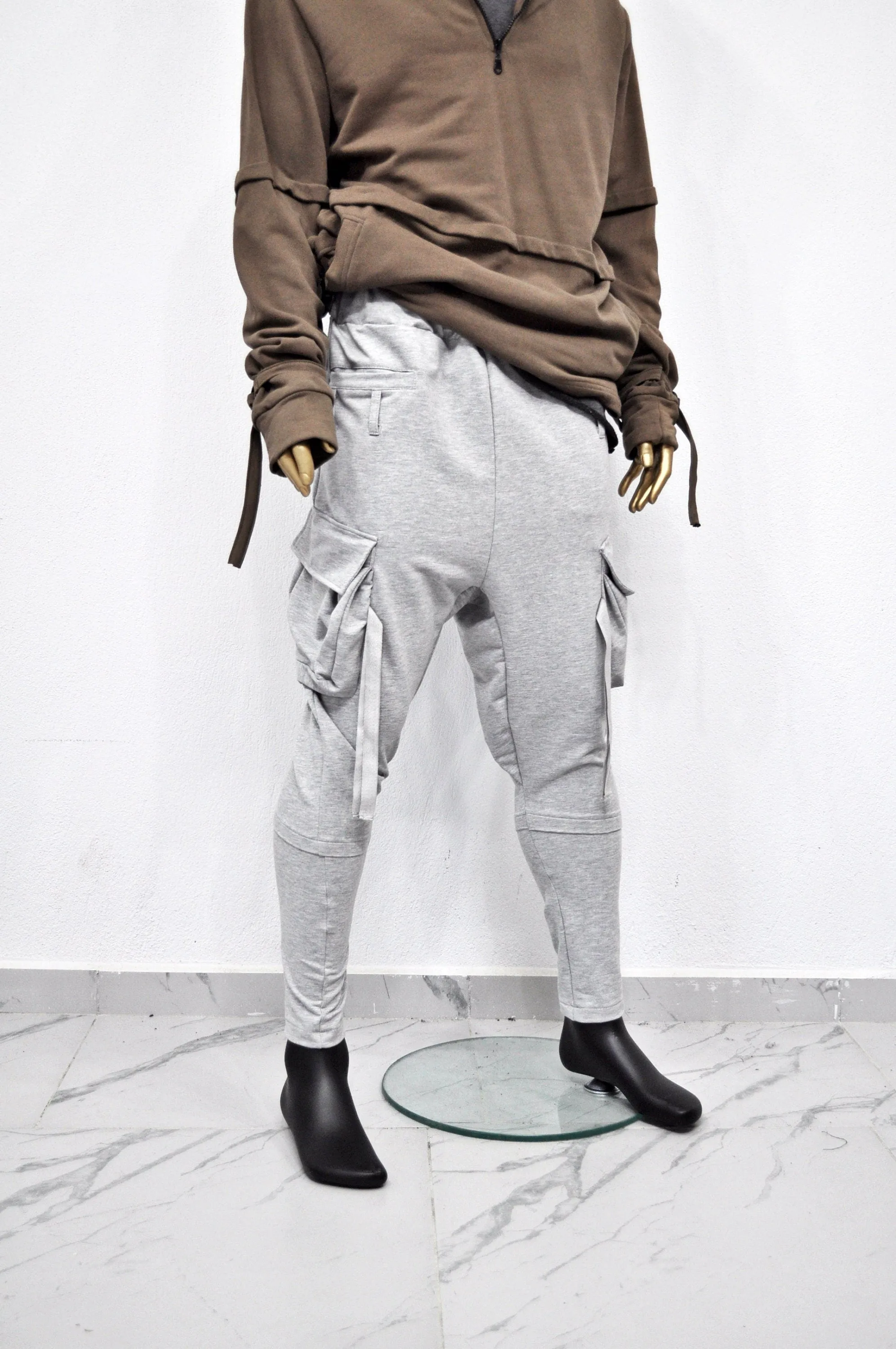 XS - 8XL Men's Drop Crotch Ninja Webbing Baggy Pant,Harem Jogger,Relaxed Sweatpants,Multi Strap Cargo,Slim Tappered,Hiphop,Streetwear-BB204