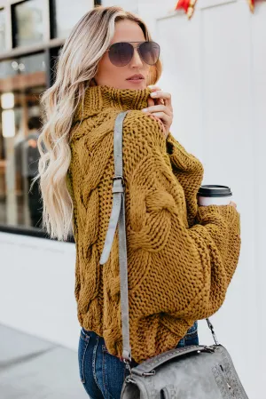 Yellow/Gold Cable Knit Turtleneck Sweater